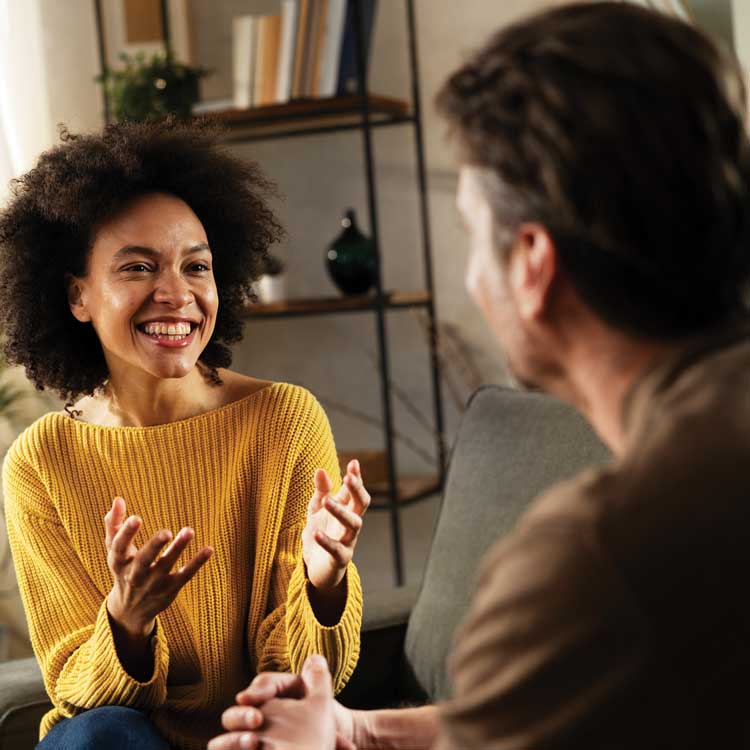 woman talking to man 