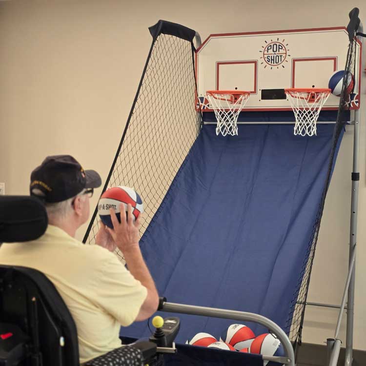veteran playing basketball 